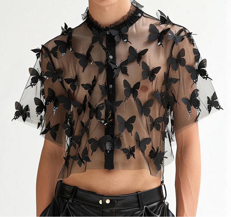 Kinky Männer Cropped Short Sleeved Blouse S-5XL Festival Outfits | Techno Shirts | Rave Clothing