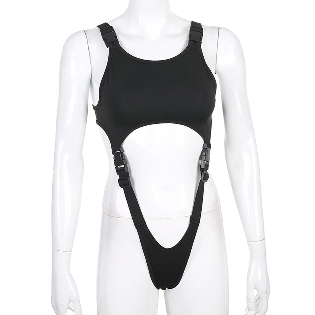 Festival Outfit Damen | Sexy ärmelloser Body mit ausgeschnittenen Trägern Festival Outfits | Techno Shirts | Rave Clothing