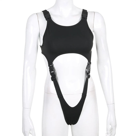 Festival Outfit Damen | Sexy ärmelloser Body mit ausgeschnittenen Trägern Festival Outfits | Techno Shirts | Rave Clothing