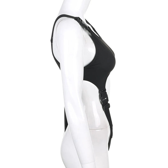 Sexy ärmelloser Body schwarz | Festival Outfits Damen | Techno Shirts | Rave Clothing