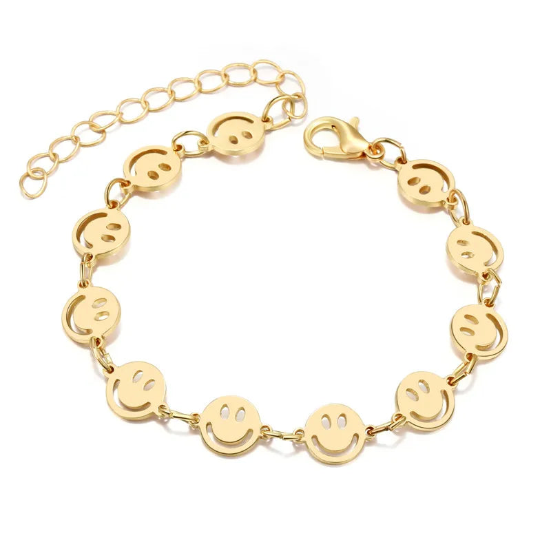Goldenes Smiley Armband mit verstellbarem Verschluss – perfektes Festival Accessoire Gold