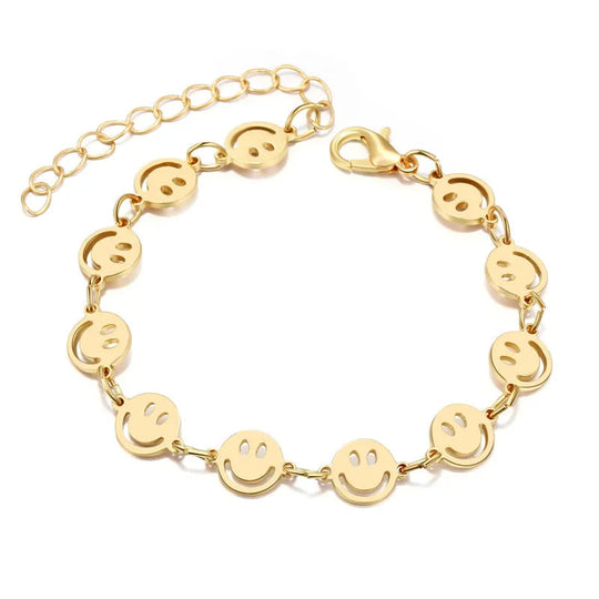 Goldenes Smiley Armband mit verstellbarem Verschluss – perfektes Festival Accessoire Gold
