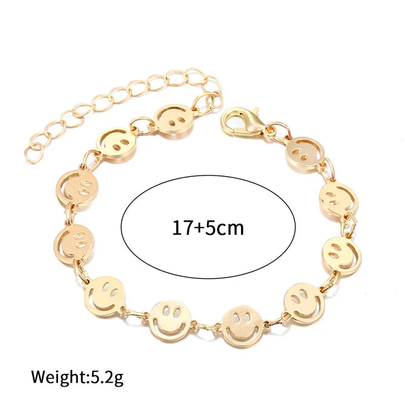 Goldenes Smiley Armband mit verstellbarem Verschluss – perfektes Festival Accessoire Gold-maße