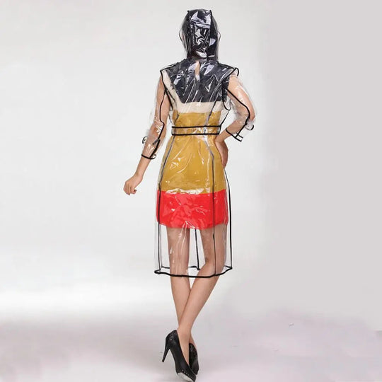 Wasserdichter, transparenter Kunststoff, durchsichtig, lange Damen-Regenmäntel, Damen- und Herrenmode, Regenmantel, Jacken mit Kapuze und Gürtel Festival Outfits | Techno Shirts | Rave Clothing