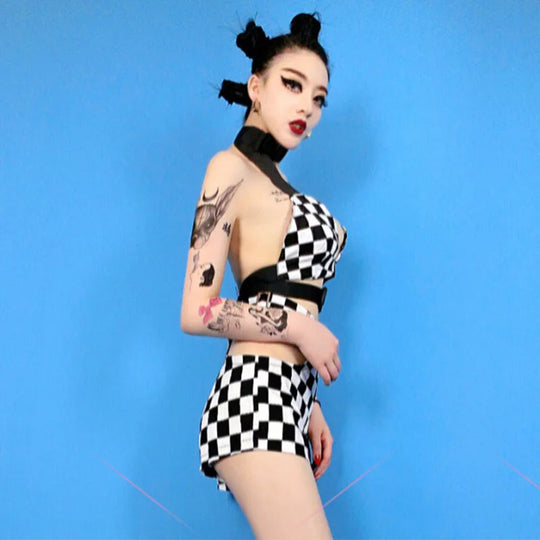 DS Kostüm Sängerin Dj Bar Nachtclub Rave Outfit Jazz Dance Kleidung Gitter Bh Shorts Frauen Pole Dance Tragen DNV13135 Festival Outfits | Techno Shirts | Rave Clothing