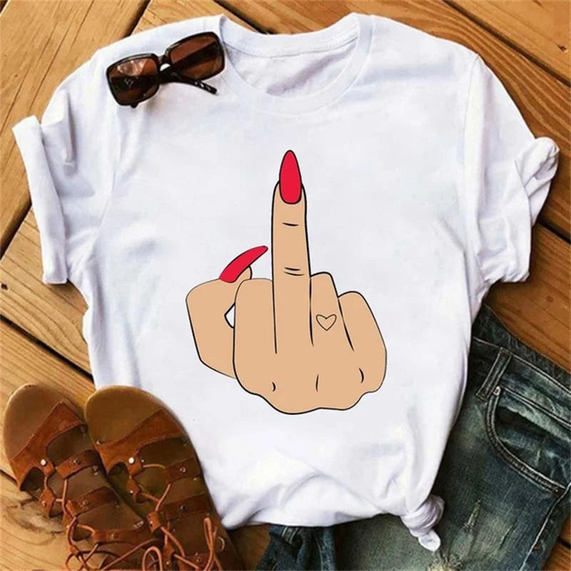 Frauen T Shirts Mode Frauen Cartoon Grafik Finger Nagel Nette Gedruckt Top T-shirt Weibliche T Shirt Damen Kleidung T-shirts Festival Outfits | Techno Shirts | Rave Clothing