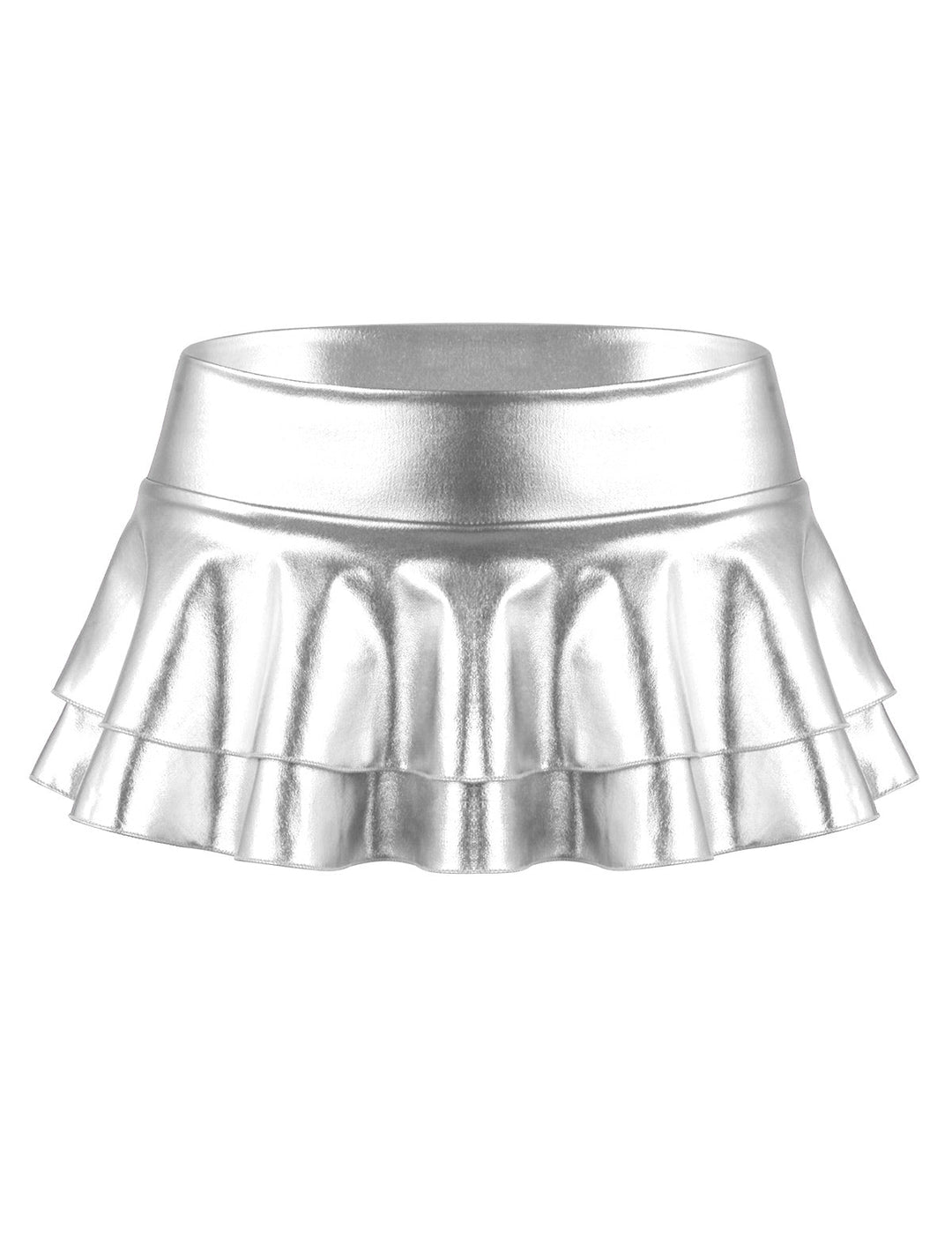 Metallic glänzendes ärmelloses Neckholder-Oberteil aus geschnittenes Riemchen-Oberteil mit Rüschen-Minirock-Tanz kleid zweiteiliges Outfit-Set Festival Outfits | Techno Shirts | Rave Clothing