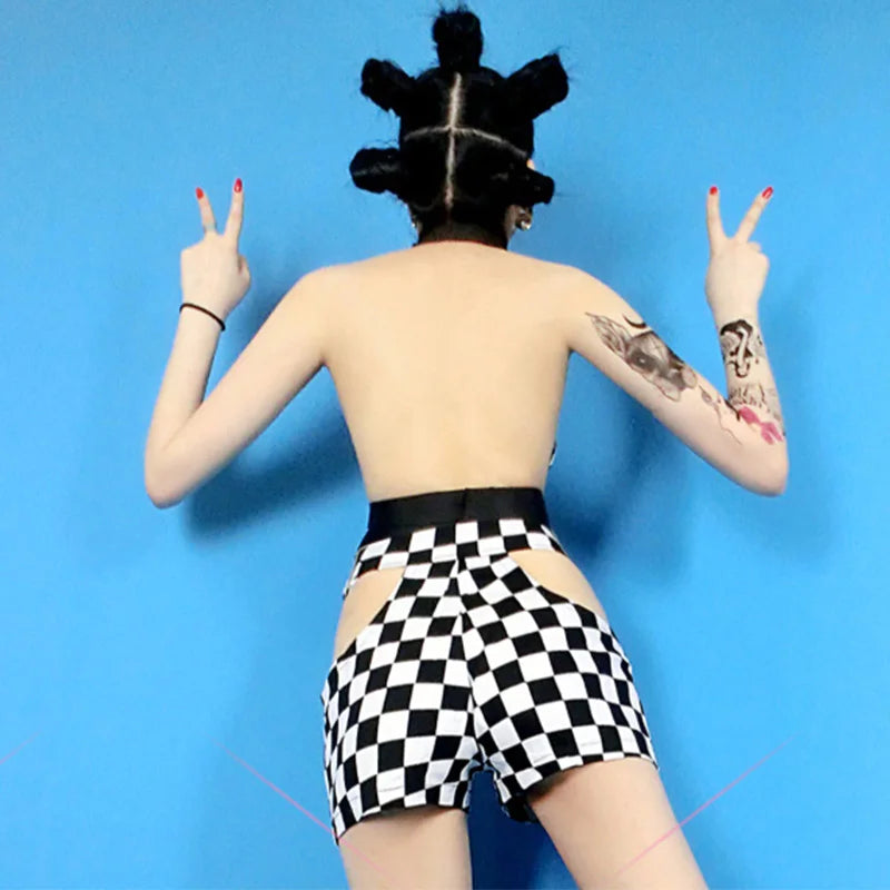 DS Kostüm Sängerin Dj Bar Nachtclub Rave Outfit Jazz Dance Kleidung Gitter Bh Shorts Frauen Pole Dance Tragen DNV13135 Festival Outfits | Techno Shirts | Rave Clothing