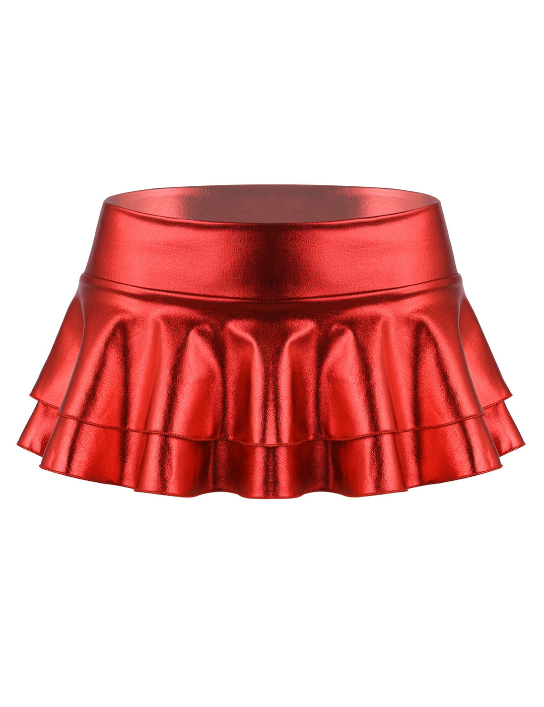 Metallic glänzendes ärmelloses Neckholder-Oberteil aus geschnittenes Riemchen-Oberteil mit Rüschen-Minirock-Tanz kleid zweiteiliges Outfit-Set Festival Outfits | Techno Shirts | Rave Clothing