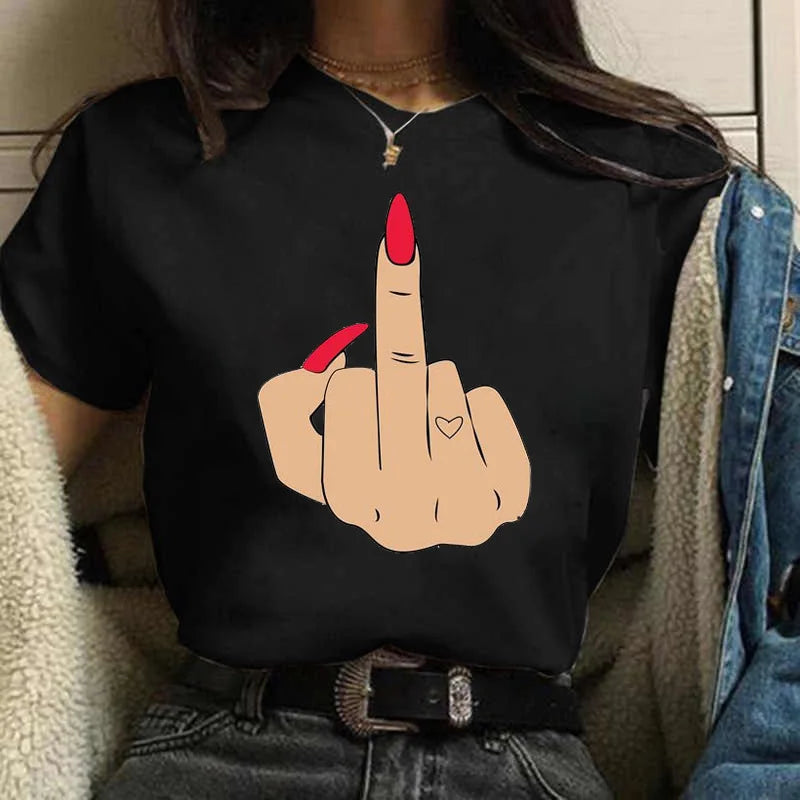 Frauen T Shirts Mode Frauen Cartoon Grafik Finger Nagel Nette Gedruckt Top T-shirt Weibliche T Shirt Damen Kleidung T-shirts Festival Outfits | Techno Shirts | Rave Clothing