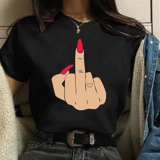 Frauen T Shirts Mode Frauen Cartoon Grafik Finger Nagel Nette Gedruckt Top T-shirt Weibliche T Shirt Damen Kleidung T-shirts Festival Outfits | Techno Shirts | Rave Clothing