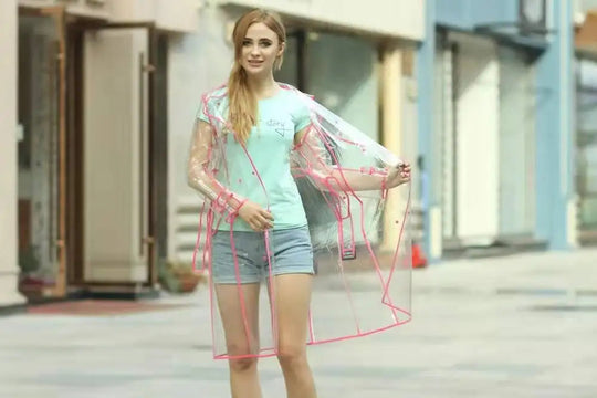 Wasserdichter, transparenter Kunststoff, durchsichtig, lange Damen-Regenmäntel, Damen- und Herrenmode, Regenmantel, Jacken mit Kapuze und Gürtel Festival Outfits | Techno Shirts | Rave Clothing