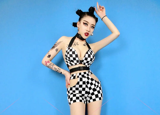 DS Kostüm Sängerin Dj Bar Nachtclub Rave Outfit Jazz Dance Kleidung Gitter Bh Shorts Frauen Pole Dance Tragen DNV13135 Festival Outfits | Techno Shirts | Rave Clothing