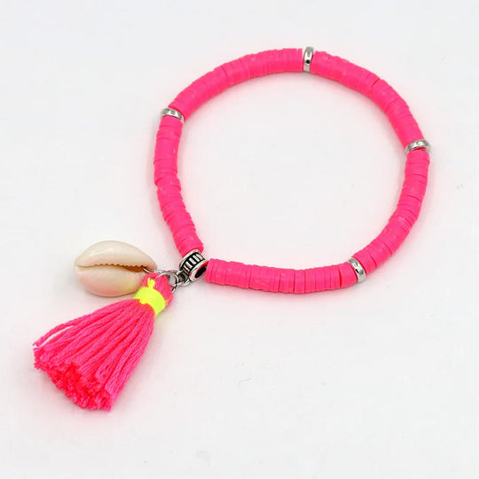 Handgemachte Schmuck Boho Armbänder für Frauen Mode Bunte Polymer Clay Perlen Shell Quaste Armband Geschenke für Weibliche Mädchen Festival Outfits | Techno Shirts | Rave Clothing