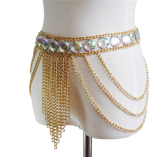 FestivalQueen Damen-Set mit Pailletten, Metall-Körperkette, Patchwork, 2-teiliges Rock-Set, Festival-Rave-Outfits, BH-Oberteil, Sommer 2022 Festival Outfits | Techno Shirts | Rave Clothing