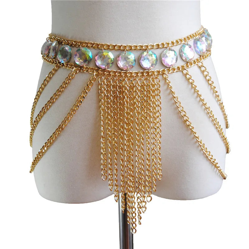 FestivalQueen Damen-Set mit Pailletten, Metall-Körperkette, Patchwork, 2-teiliges Rock-Set, Festival-Rave-Outfits, BH-Oberteil, Sommer 2022 Festival Outfits | Techno Shirts | Rave Clothing