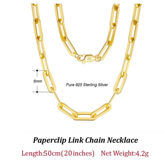 ORSA JEWELS 14K vergoldete echte 925er Sterlingsilber-Büroklammer-Halskette, 6/9,3/12 mm Gliederkette für Damen und Herren, Schmuck SC39 Festival Outfits | Techno Shirts | Rave Clothing
