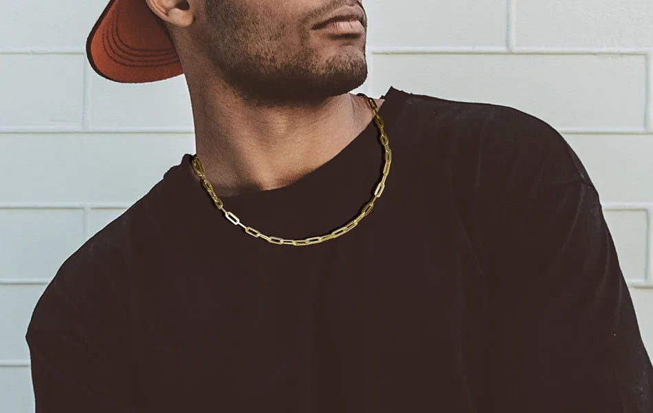  Rave Kettte - Festival Schmuck - 14K vergoldete echte 925er Sterlingsilber-Büroklammer-Halskette, 6/9,3/12 mm Gliederkette für Damen und Herren, 