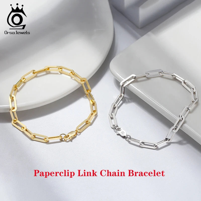 ORSA JEWELS 14K vergoldete echte 925er Sterlingsilber-Büroklammer-Halskette, 6/9,3/12 mm Gliederkette für Damen und Herren, Schmuck SC39 Festival Outfits | Techno Shirts | Rave Clothing