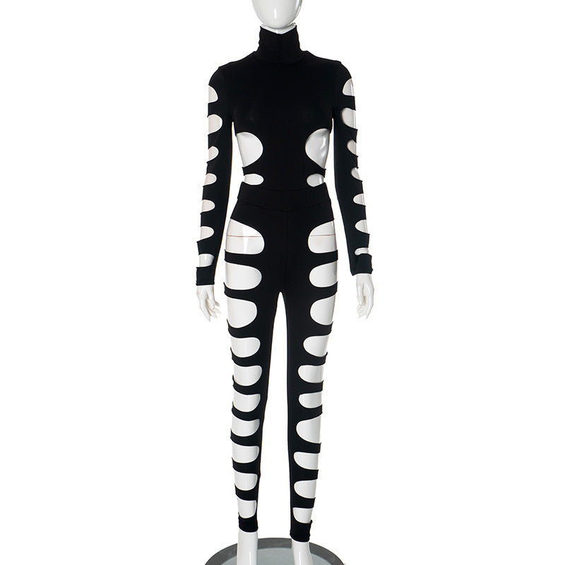 2024 neuer Stil hohler sexy Langarm-Overall asymmetrischer Hot-Girl-Persönlichkeitsanzug Festival Outfits | Techno Shirts | Rave Clothing