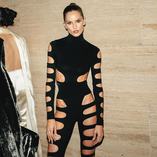 2024 neuer Stil hohler sexy Langarm-Overall asymmetrischer Hot-Girl-Persönlichkeitsanzug Festival Outfits | Techno Shirts | Rave Clothing