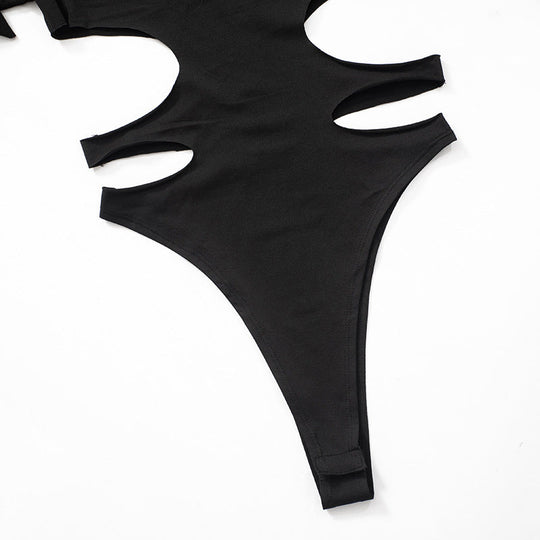 2024 neuer Stil hohler sexy Langarm-Overall asymmetrischer Hot-Girl-Persönlichkeitsanzug Festival Outfits | Techno Shirts | Rave Clothing