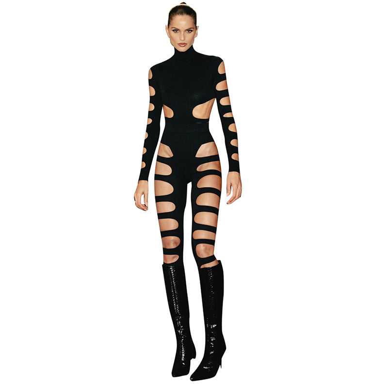 2024 neuer Stil hohler sexy Langarm-Overall asymmetrischer Hot-Girl-Persönlichkeitsanzug Festival Outfits | Techno Shirts | Rave Clothing