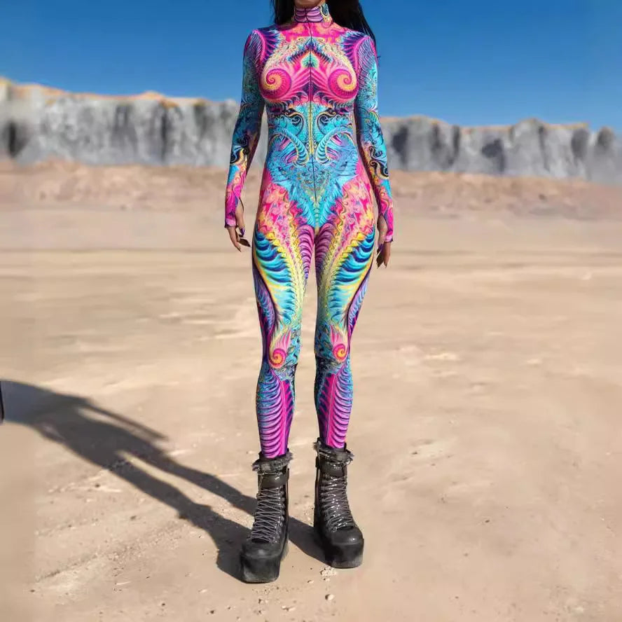 Jumpsuit Rave Outfit Damen-Perfekt für Festival Looks, Techno Events & EDM Partys