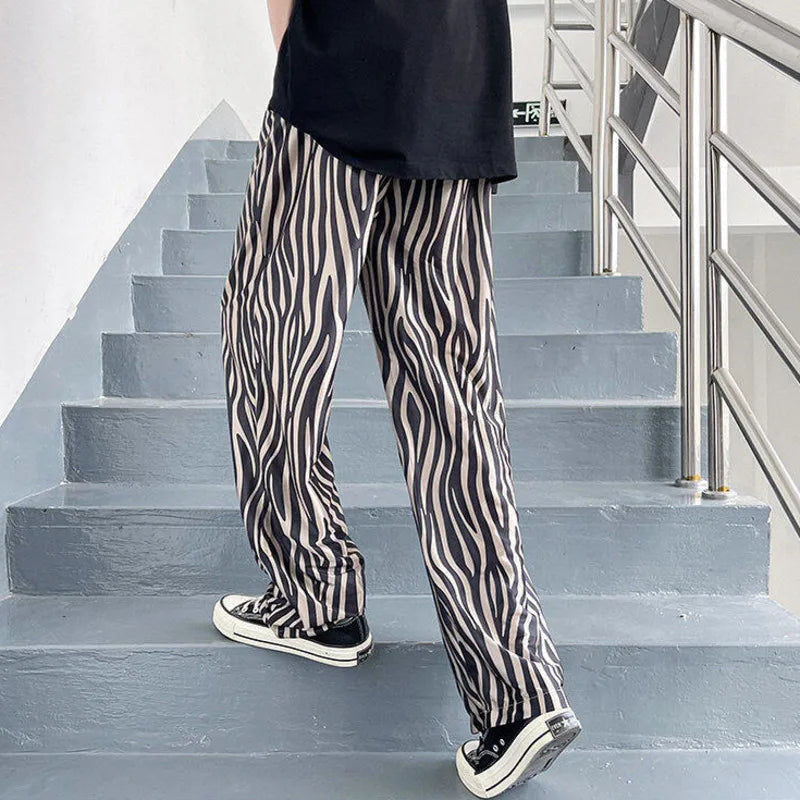 LUZHEN 2025 Sommer Farbe Kontrast Streifen Gedruckt Eis Seide Casual Hosen männer Hohe Qualität Gerade Elastische Taille Hose JY1307 Festival Outfits | Techno Shirts | Rave Clothing