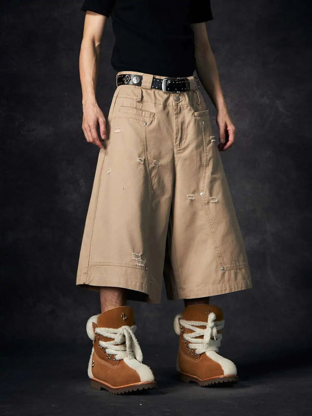 LUZHEN Streifen Patchwork Einfarbig Geerntete Hosen Männer 2025, Neue Lose Gerade Straße Casual Shorts Hosen Männliche Kleidung JY1609 Festival Outfits | Techno Shirts | Rave Clothing