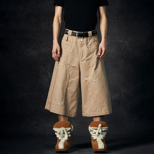 LUZHEN Streifen Patchwork Einfarbig Geerntete Hosen Männer 2025, Neue Lose Gerade Straße Casual Shorts Hosen Männliche Kleidung JY1609 Festival Outfits | Techno Shirts | Rave Clothing