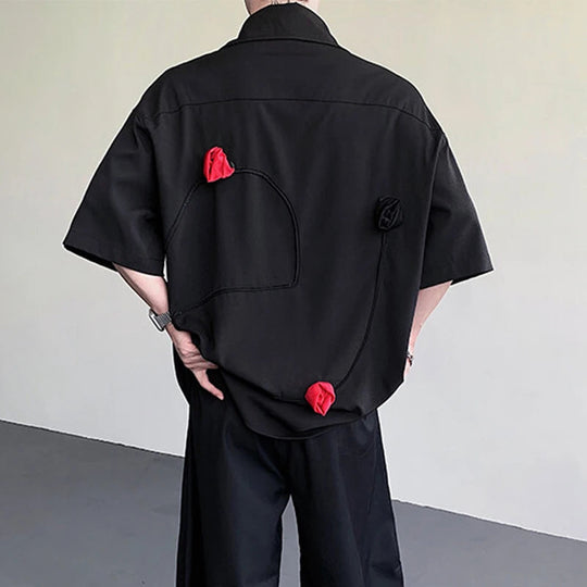 LUZHEN Original Dreidimensionale Patchwork Design Elegante Kurzarm Tops Männer der 2025 Sommer Trendy Lose Beiläufige Tops JY1625 Festival Outfits | Techno Shirts | Rave Clothing