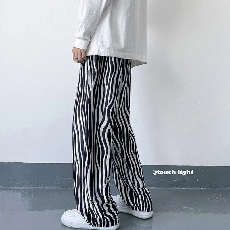 LUZHEN 2025 Sommer Farbe Kontrast Streifen Gedruckt Eis Seide Casual Hosen männer Hohe Qualität Gerade Elastische Taille Hose JY1307 Festival Outfits | Techno Shirts | Rave Clothing