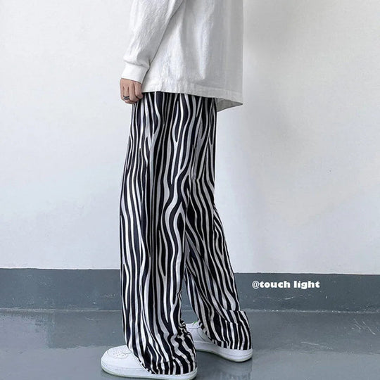 LUZHEN 2025 Sommer Farbe Kontrast Streifen Gedruckt Eis Seide Casual Hosen männer Hohe Qualität Gerade Elastische Taille Hose JY1307 Festival Outfits | Techno Shirts | Rave Clothing