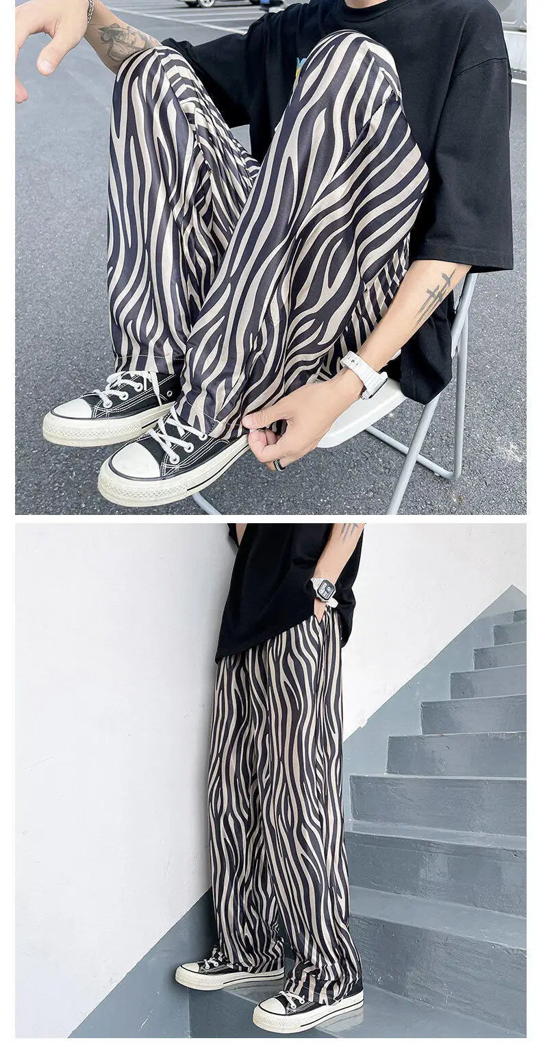 LUZHEN 2025 Sommer Farbe Kontrast Streifen Gedruckt Eis Seide Casual Hosen männer Hohe Qualität Gerade Elastische Taille Hose JY1307 Festival Outfits | Techno Shirts | Rave Clothing