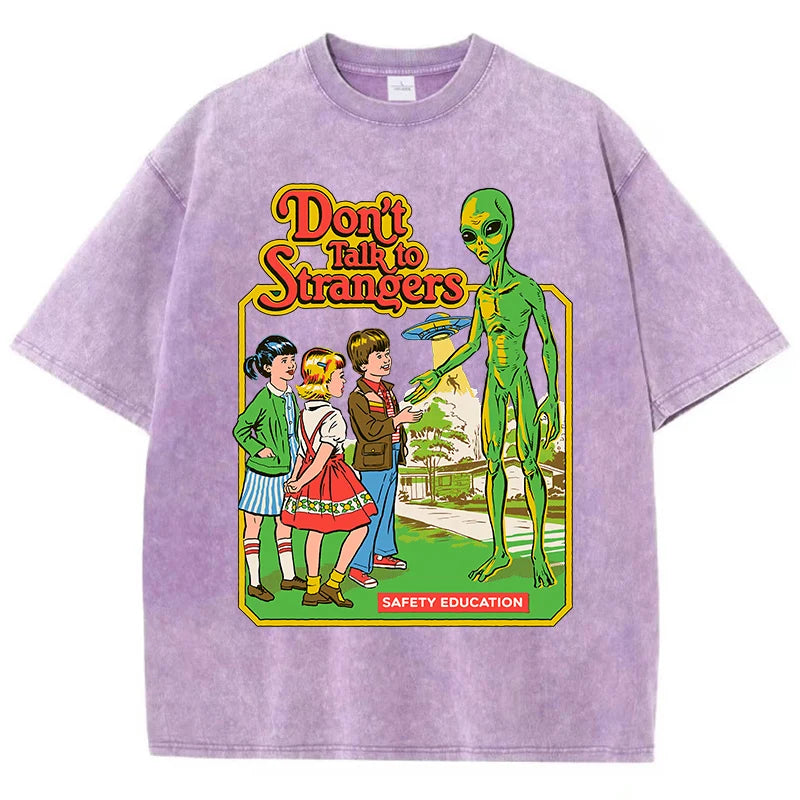 Cartoon Alien Klassische Kommunikation Druck Frauen T-shirt Atmungsaktive Baumwolle Kurzarm Gewaschen Vintage Abgenutzt Weibliche T Shirts Festival Outfits | Techno Shirts | Rave Clothing