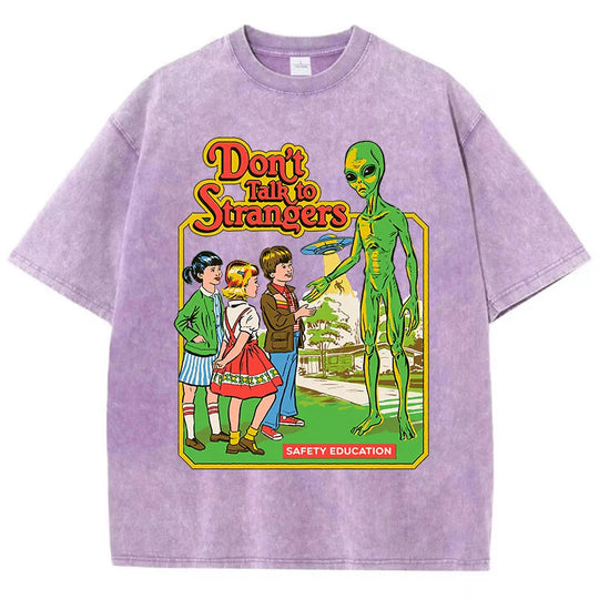 Cartoon Alien Klassische Kommunikation Druck Frauen T-shirt Atmungsaktive Baumwolle Kurzarm Gewaschen Vintage Abgenutzt Weibliche T Shirts Festival Outfits | Techno Shirts | Rave Clothing
