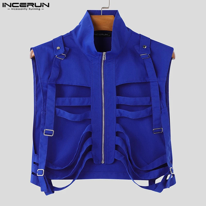 INCERUN 2024 Mens Tops Stylish Hot Sale Deconstruction Design Vests Sexy Male Personality Hollow Solid Cropped Zipper Waistcoats Festival Outfits | Techno Shirts | Rave Clothing