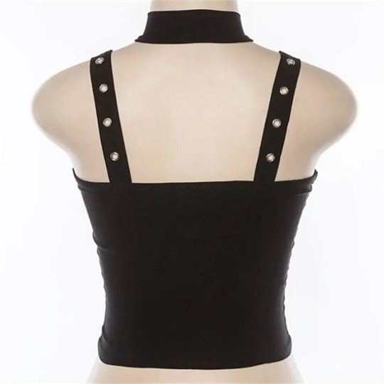 Y2k dunkle Punk Gothic Korsett Weste Frauen hohe Taille Bandage Ernte Tanktops Streetwear Emo Alt Harajuku Halfter Rave Outfits Festival Outfits | Techno Shirts | Rave Clothing