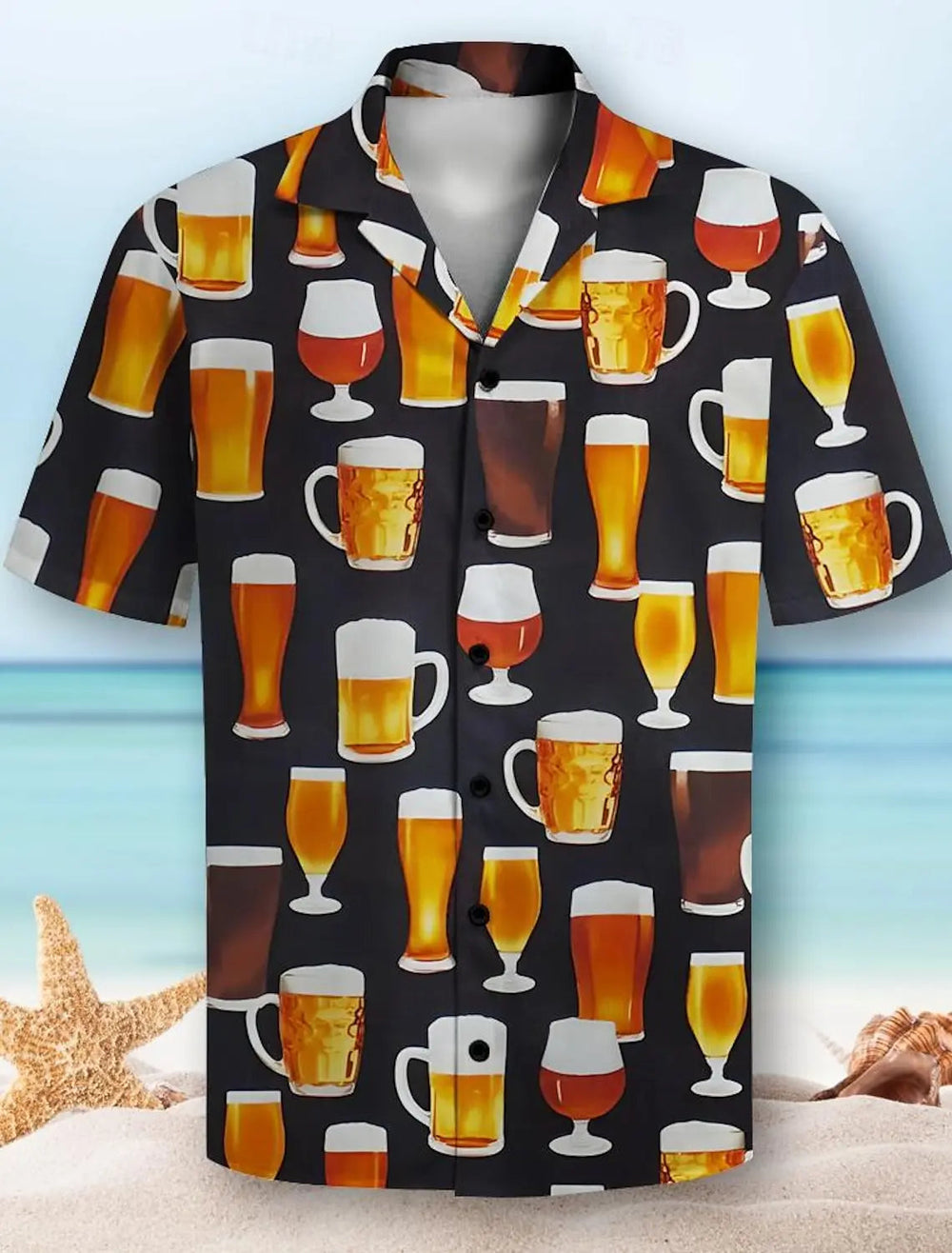 Biermuster 3D-Druck Herren Kurzarm Party Alltag Urlaub Button-Down-Revershemd für Sommerresort Urlaub, hawaiianischer Stil Festival Outfits | Techno Shirts | Rave Clothing