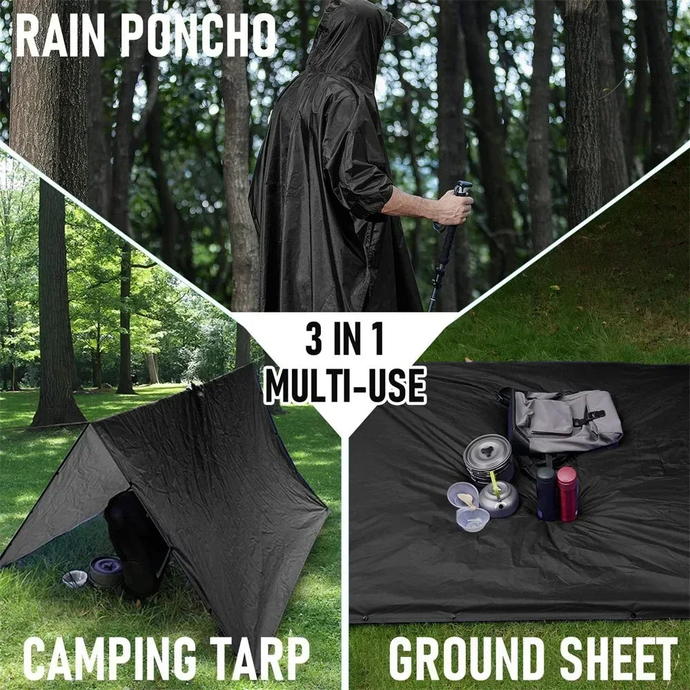 3-in-1-Militär-Regenmantel für den Außenbereich, mit Kapuze, wasserdicht, Regenponcho, Motorrad-Regenschutz, Camping, Wandern, Reisen, Regenbekleidung, Zelt Festival Outfits | Techno Shirts | Rave Clothing