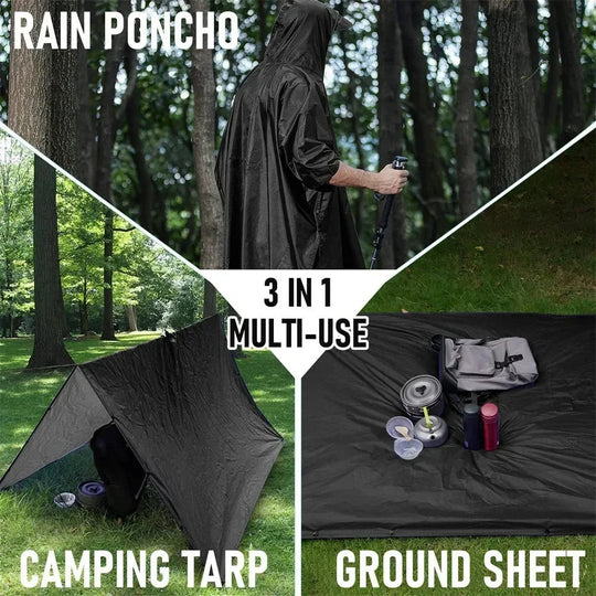 3-in-1-Militär-Regenmantel für den Außenbereich, mit Kapuze, wasserdicht, Regenponcho, Motorrad-Regenschutz, Camping, Wandern, Reisen, Regenbekleidung, Zelt Festival Outfits | Techno Shirts | Rave Clothing