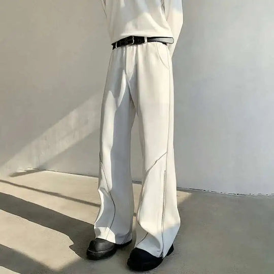 LUZHEN 2025 Frühjahr Neue Original Elegante Einfarbig Casual Hosen Herrenmode Zipper Bein Design Lose Männliche Horn Hosen LZ8361 Festival Outfits | Techno Shirts | Rave Clothing