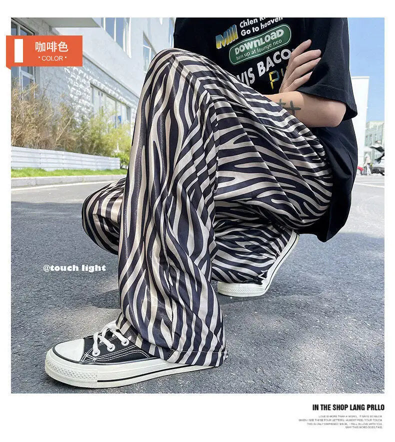 LUZHEN 2025 Sommer Farbe Kontrast Streifen Gedruckt Eis Seide Casual Hosen männer Hohe Qualität Gerade Elastische Taille Hose JY1307 Festival Outfits | Techno Shirts | Rave Clothing