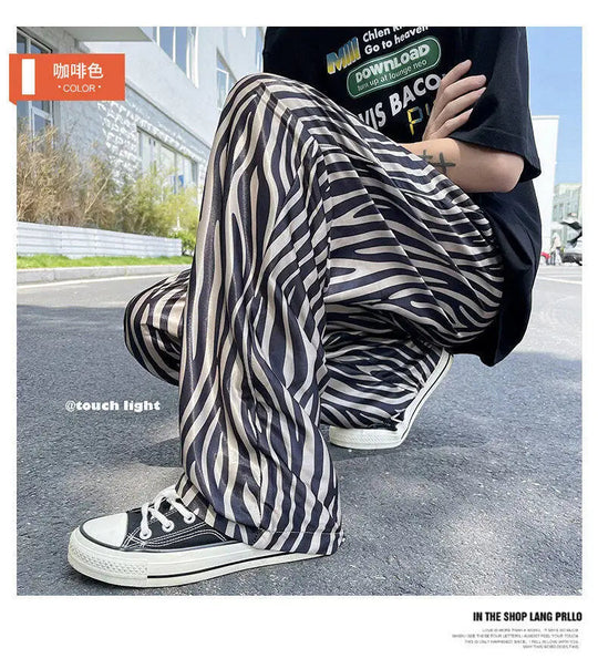 LUZHEN 2025 Sommer Farbe Kontrast Streifen Gedruckt Eis Seide Casual Hosen männer Hohe Qualität Gerade Elastische Taille Hose JY1307 Festival Outfits | Techno Shirts | Rave Clothing