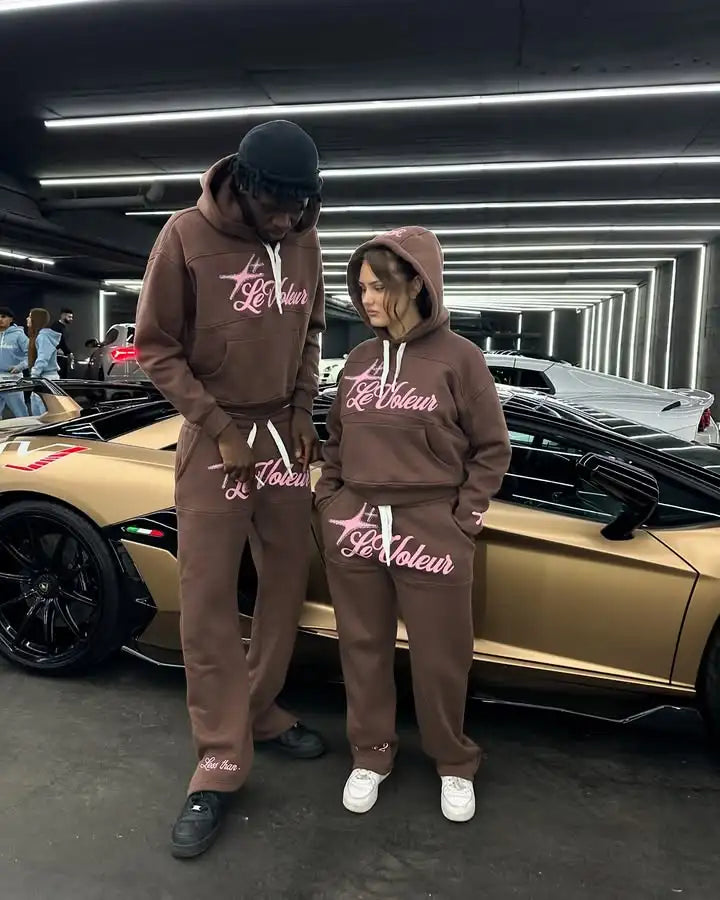 Streetwear Hoodie Jogginghose Zweiteiliges Set Y2K Männer Frauen Hip Hop Brief bestickt übergroße Hoodie Sweatshirt Lounge Hosen Set Festival Outfits | Techno Shirts | Rave Clothing