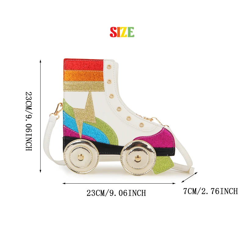 Fun Rainbow Glitter Roller Skate Women Handbag for Girls Novelty Rollerblade Crossbody and Pures Dazzing Daily Shoulder Bag Gift Festival Outfits | Techno Shirts | Rave Clothing