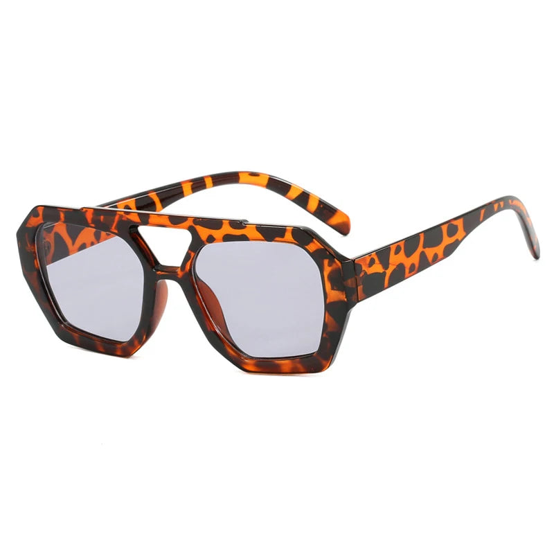 Vintage Quadratische Sonnenbrille für Frauen Männer Dicker Rahmen Doppelte Brücken Brillen Weibliche Mode Chic Polygon Sonnenbrille Leopard Blau Festival Outfits | Techno Shirts | Rave Clothing