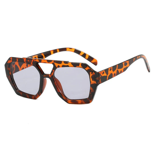 Vintage Quadratische Sonnenbrille für Frauen Männer Dicker Rahmen Doppelte Brücken Brillen Weibliche Mode Chic Polygon Sonnenbrille Leopard Blau Festival Outfits | Techno Shirts | Rave Clothing