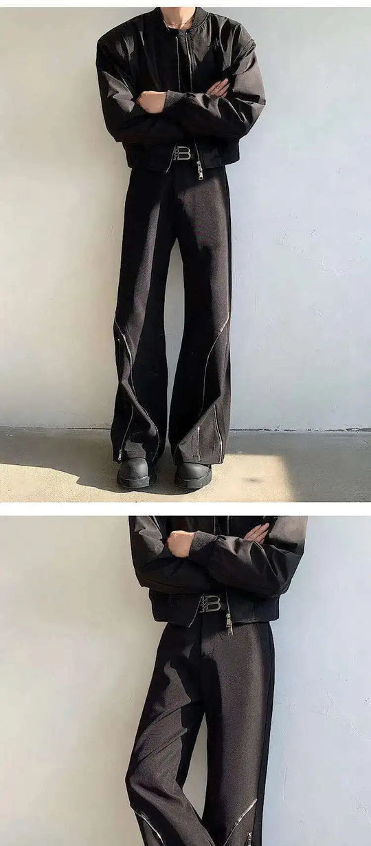 LUZHEN 2025 Frühjahr Neue Original Elegante Einfarbig Casual Hosen Herrenmode Zipper Bein Design Lose Männliche Horn Hosen LZ8361 Festival Outfits | Techno Shirts | Rave Clothing